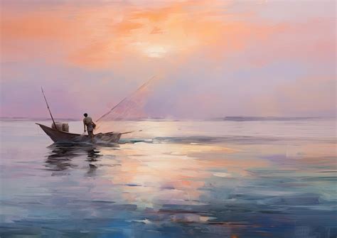 “A Solitary Fisherman Casts His Net” – An Impressionistic Portrait of Serenity and Isolation?